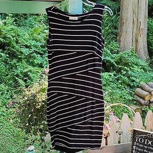 Calvin Klein Black and White Striped Sleeveless Casual Dress